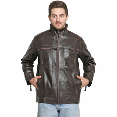 Classic Man's Leather Jacket With Removable Hoodie , Quilted Bottom And Soulder Patch. The Special Quilting At The Bottom Ads The Vintage Touch To This Leather Jacket.